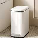 Cesun Bathroom Small Trash Can with Lid Soft Close - 1.3 Gallon Slim Garbage Can with Removable Inner Bucket, Stainless Steel Waste Basket with Step Pedal for Bedroom, Living Room, Office, White