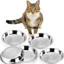 DEAYOU 5 Pack Stainless Steel Cat Bowls, 7.7" Wide Shallow Cat Food and Water Dish, 16 OZ Basic Pet Feed Bowl, Metal Replacement Bowl Plate for Kitten, Puppy, Dog, Elevated Stand, Whisker Friendly