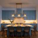 Dining Room Light Fixtures over Table, Large Kitchen Island Lights Modern Farmhouse Chandelier Vintage Brushed Gold Rectangle Chandelier Light Fixture with 3 Big Clear Glass Dome,Height Adjustable