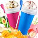 2 Pack Slushie Cup, Slushy Maker Cups, Magic Quick Frozen Squeeze Cups for Ice Cream Juice Milk Yogurt, DIY Smoothie Cooling Cup with Lid and Straw for Kids Friends Family (Blue and Pink)