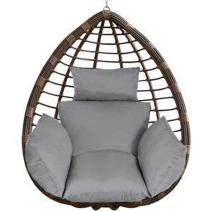 Egg Chair Cushion, Hanging Basket Hammock Seat Cushion, Thick Soft Egg Swing Chair Pad with Headrest for Patio Porch Furniture Outdoor (Grey, 39.37x45.28x4.72in)