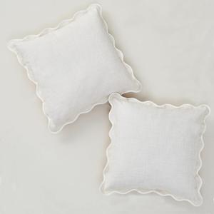 Scalloped Throw Pillow Covers Set of 2 for Living Room, Cotton & Linen, Boho Sytle Decorative Home (Beige & White Edge, 20x20 Inch)