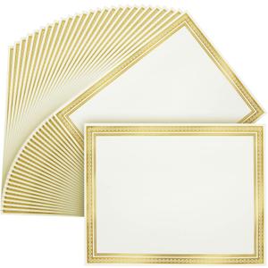 Sustainable Greetings 50 Sheets Gold Foil Award Certificate Paper 8.5 x 11 for Printing - Blank Cardstock for Graduation, Diploma and Achievement (White Awards Certificates)