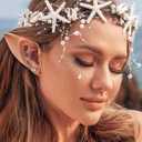 Catery Starfish Headband Seashell Mermaid Crown Headpiece Pearl Beach Wedding Hair Accessories for Women
