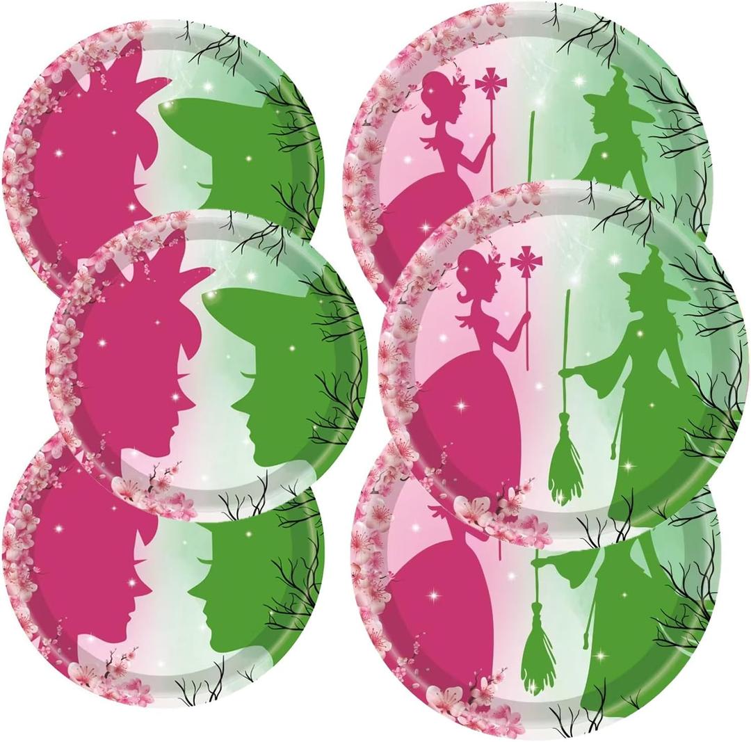50Pcs Witch Party Supplies Pink and Green Birthday Decorations 9" Witch and Princess Happy Birthday Dinner Plates 7" Witch Dessert Plates for Women Baby Shower Witch Party Decorations