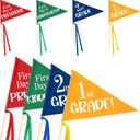 4 Sets First Day of School Pennant Flags First Day of Preschool Kindergarten Sign Back to School Pennant with Ribbons and Sticks for 1st 2nd Grade School Classroom Decorations Photo Prop