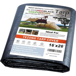 Tarps Heavy Duty Waterproof 16x26ft,TEZONG Silver Tarp 12Mil Plastic Tarpaulin Outdoor Tarp Cover for Emergency Rain,Patio Furniture,Wood,Roof,Camping,Car,Pool