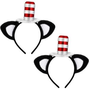 2 Pack Cat Ears Headband with Hat Fun Costume Ears Headband with Stovepipe Hat Cosplay Costume Headwear
