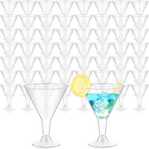 Yinkin 50 Pcs 7 oz Plastic Martini Glasses Disposable Clear Cocktail Dessert Parfait Glasses Unbreakable Mini Martini Cups for Wedding Party Bowl Wine Ice Cream (Stem)