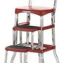 COSCO Stylaire Retro Chair + 2-Step Step Stool with Pull-Out Steps, 7 Ft. 11in Max Reach, 200 lb Weight Capacity, Steel and Vinyl (Red, one pack)
