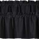 Valea Home Blackout Valance Curtains Waterproof Soft Rod Pocket Valance for Kitchen and Bathroom Window Room Darkening Valances for Bedroom, 2 Panels, 52 inch x 18 inch, Black
