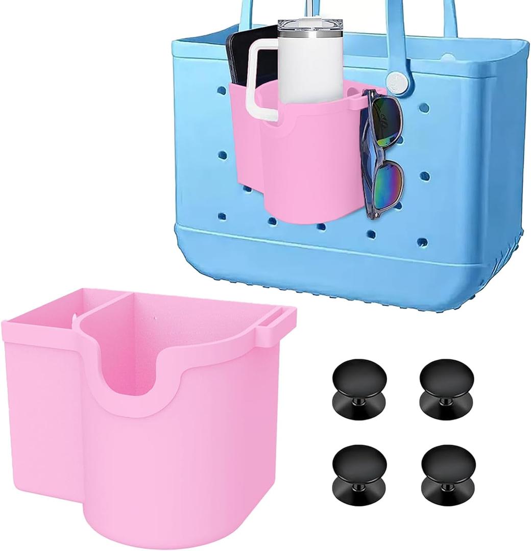 3 in 1 Phone Holder for Bogg Bag, Cup Holder for Stanley Cup, Sunglasses Holder for Bogg Bag Accessories, Organise Your Bag More Efficiently (A-Pink)