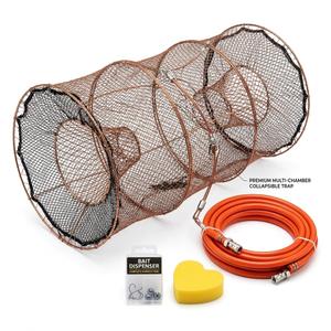 Collapsible Fishing Basket Trap Set with Reinforced Wire Mesh, Heavy-Duty Orange Tether Line, Float & Bait Accessories Kit for Minnows, Crab, Shrimp & Crayfish, 18" to 24"
