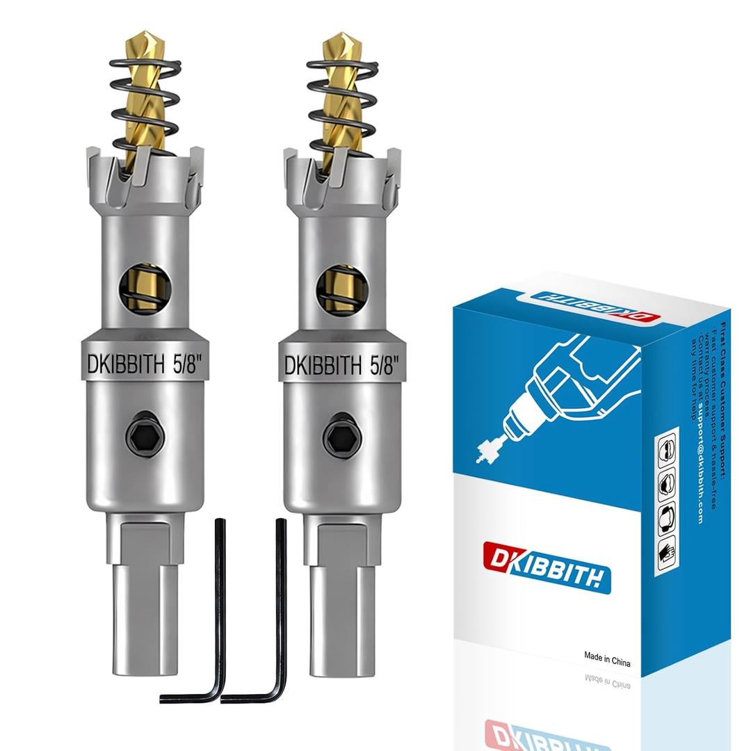 TCT Hole Saw Set, 2-Pack of 5/8" (16mm) Heavy Duty Tungsten Carbide Tipped Hole Cutters for Stainless Steel Mild Steel Copper Iron Brass Plastic and More, with Titanium-Plated Pilot Drill Bits