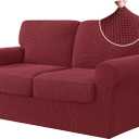 CHUN YI 5 Piece Loveseat Covers Couch Covers for 2 Cushion Couch, Stretch Sofa Slipcovers with Separate Backrest and Cushion Covers, Anti-Slip Washable Furniture Protector for Dogs Pets (Medium, Wine)