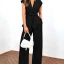 PRETTYGARDEN Women's Summer 2 Piece Outfits 2026 Cap Sleeve V Neck Blazer Vest Wide Leg Pant Sets Office Work Clothes (Black, L)