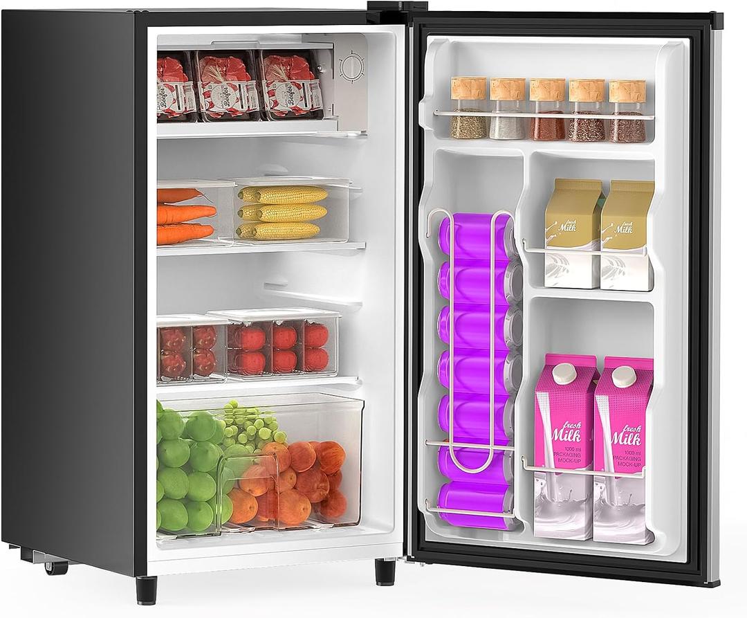 DUMOS 3.2 Cu.Ft Mini Fridge with Freezer, Single Door Refrigerator with Adjustable Thermostat, Compact Small Fridge for Bedroom, Office, Dorm, 17.72"*17.72"*31" Silver
