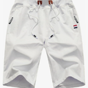 Mens Casual Shorts Cotton Summer Shorts Elastic Waist Drawstring with Zipper Pockets 44-46