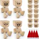 4PCS Shaking Feet Wooden Doll, Tiny Wooden Shaking Man Doll with Spring Legs with 12pcs Magnetic Expressions Funny Cars Ornaments Wood Desktop Decor, Car Dashboard Accessories