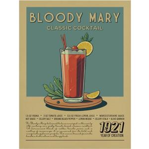MINI ZOZI Bar Cart 12X16 Vintage Retro Cocktails Wall Art Decor Aesthetic Room Funky Trendy Bloody Mary Posters Wine Alcohol College Dorm Apartment Living Room Unframed Poster