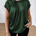 ZAFUL Women's Plus Size Satin Shirt Short Batwing Sleeve Solid Blouse Twist Knot Casual Loose Tops (XXXL)