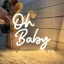 Oh Baby Table Number Neon Sign Desk Lamp Night Light Wedding Letter LED Neon Sign Wedding Table Decorations Neon Light Bedroom Home Room Decor Christmas Party Warm White USB 2524 CM