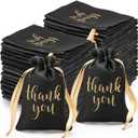 Roowest 100 Pcs Thank You Satin Gift Bags Drawstring Jewelry Candy Pouches for Wedding Bridal Shower Baby Shower Favor Drawstring Bag for Birthday Holiday Party(4 x 6 Inch,Black)