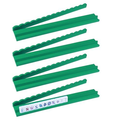 Leinuosen 4 Pcs Wooden Mahjong Rack with Pusher 4 Set Magnet American Mahjong Rack Magnetically Attached Pusher Painted Holder for Player Gift Family Game Night(Green,17.7 x 2.4 x 1 in)