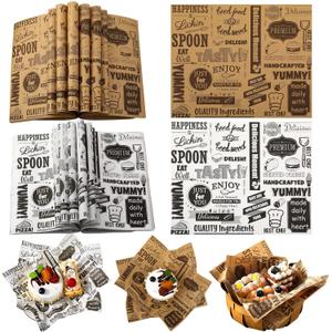 300 Pcs Deli Wax Paper Sheets for Food Grease Resistant Tray Basket Liners White Newsprint Paper Square Hot Dog Wrappers Greaseproof Deli Wrapping Sheets for Outdoor Picnic, Churches, Home Party