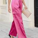 ZAFUL Womens Satin Pants Wide Leg High Waisted Cargo Pants Silky Dressy Casual Slack Trousers (Pink, XXL)
