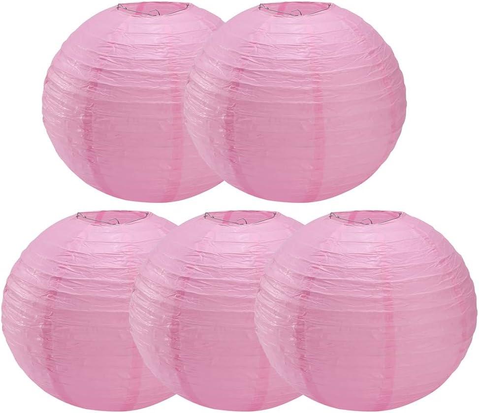 Pink Paper Lanterns Round Paper Lanterns Decorative Ball Lanterns Lamps for Weddings, Birthdays, Parties and Events 16-Inch 5 Packs (Light Pink)
