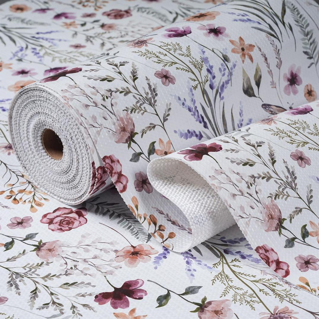 Floral Shelf and Drawer Liner for Kitchen Cabinets,24IN x 10FT Non-Adhesive and Strong Non-Slip Cabinet Drawer Liners for Kitchen Shelf, Waterproof Cupboard Liners,Easy to Clean, 23.6"W x 118.1"L