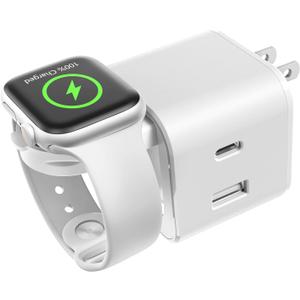 36W for Apple Charging Block with Built-in Watch Charger, Foldable PD Fast Charger Block for iPhone, Dual Ports Wall Charger Compatible with Apple Watch iPhone AirPods (White)