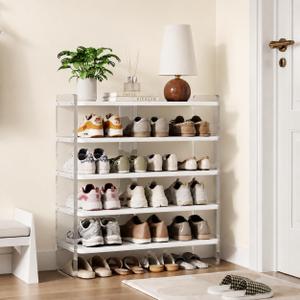 5-Tier Shoe Rack, Wood Acrylic Shoe Shelf, White, 29" W, 10"D x 29"W x 34.6"H