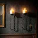 Candle Sconce(Set of 2)-Medieval Metal Wall Decorations-Gothic Retro Chain Wall Candle Sconces-Black Wall Sconces