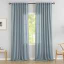 Stone Blue Linen Back Tab Curtains - 90 Inch Long, 2 Panel Set for Dining Cottage - Soft Light Weight Airy Semi Privacy Sheer Curtains with Hooks and Pocket - Light Filtering - 52 x 90 Inch Length