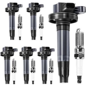 UF553 Ignition Coil Pack & Spark Plugs Set of 6 DG520 Compatible with 3.5L 3.7L V6 Ford Edge Fusion Taurus Flex F150 Explorer, Lincoln MKS MKT MKX MKZ, Mercury Sable Mazda CX-9 2011-2016, 2 PINS