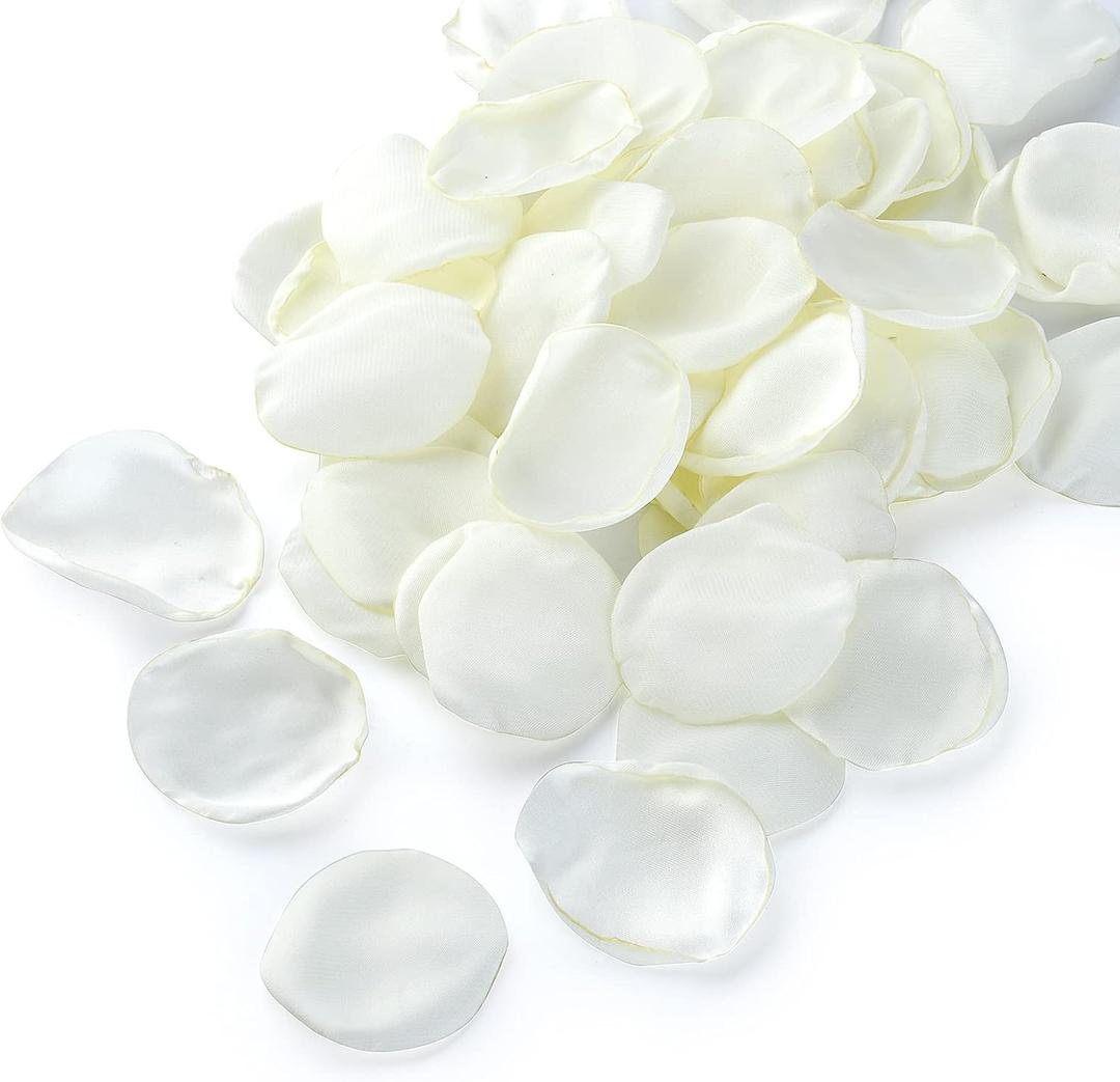 Artificial Ivory White Rose Petals 300pcs Reusable Silk Rose Petals Separated Flower Petals for Wedding Flower Girl Basket Anniversary Party Dinner Table Decoration