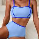 Herseas Women's 2 Pieces Colorblock Bikini Sets Square Neck Swimsuit Adjustable Spaghetti Straps Bathing Suit (L)