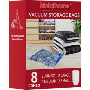 Vacuum Seal Bags for Clothing Travel & Home Storage, travel vacuum bags with pump, Store Blankets, Comforters, Pillows, Seasonal Clothes Compactly,8 Pack With Electric Pump