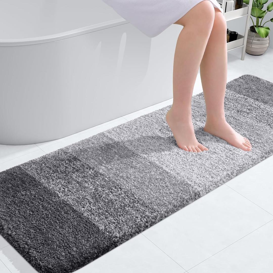 OLANLY Bathroom Runner Rugs 59x20, Extra Soft Absorbent Microfiber Bath Rugs, Rubber Backing, Quick Dry, Machine Washable Bath Mats for Bathroom Floor, Tub, Shower and Home Decor Accessories, Grey