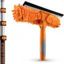 4-12 ft Window Washing Kit with Extension Pole (20+ Foot Reach) // Window Cleaning Tool & Window Washer Squeegee with Telescopic Extension Pole // Best Indoor Outdoor Window Washing Equipment