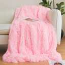 Pink Faux Fur Throw Blanket, Pink 50" x 60" Fluffy Blanket Throw, Shaggy Plush Decorative Couch Blanket, Cute Furry Throw Holidy Fuzzy Lap Blanket for Kids Women Men Teen Girls