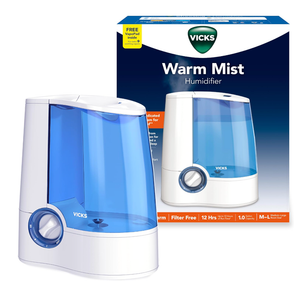 Vicks Warm Mist Humidifier Filter‑Free 1 Gal Tank, Auto Shut‑Off, Night Light, VapoPad and VapoSteam Compatible