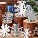 OuMuaMua 18 Sets Winter Christmas Centerpiece Table Decorations - 36pcs Wooden Snowflakes Decor 3D Silver White Snowflake Tabletop Decor for Xmas Holiday Tiered Tray Winter Farmhouse Home Decor