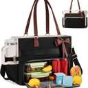 LOVEVOOK Lunch Bag, Tote Bag for Women with Insulated Lunch Compartment, Laptop Bag with Large Capacity & Cup Holder, Work Tote for Teacher, Nurse, Travel, College, Daily, Black-Beige-Brown, 15.6 Inch