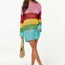 Prinbara Crochet Cover Up for Women Swimsuit Summer Bathing Suit 2025 Swim Hollow Out Bikini Swimwear Mesh Knit Beach Dress Rainbow Stripe Small