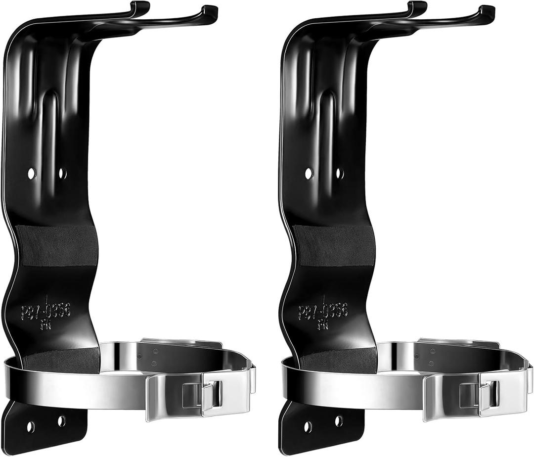Therwen 2 Pack Fire Extinguisher Bracket 5 lb Wall Mount Stainless Steel Extinguisher Holder for Home Truck Vehicle (Black)