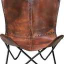 cuero Classy Handmade Dark Brown Leather Butterfly Chair Living Room- Side Hand Stich Leather Chair-Handmade with Powder Coated Folding Black Iron Frame (Cover with Folding Frame), 29.13 X 25.98 X 37.01 Inches