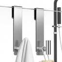 PMMASTO Shower Door Hooks, (7.5 Inch) Extended Towel Hooks for Bathroom Frameless Glass Shower Door, Stainless Steel Heavy Duty Hooks (Silver, T Shape-Fits 3/8" Thick Door)